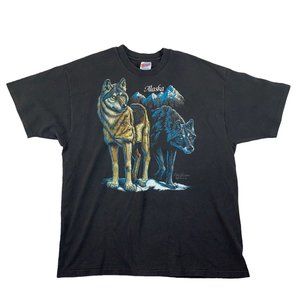 VTG Silkmasters Cliff Bonamie Arctic Wolf Graphic Wildlife Black T-Shirt XXL